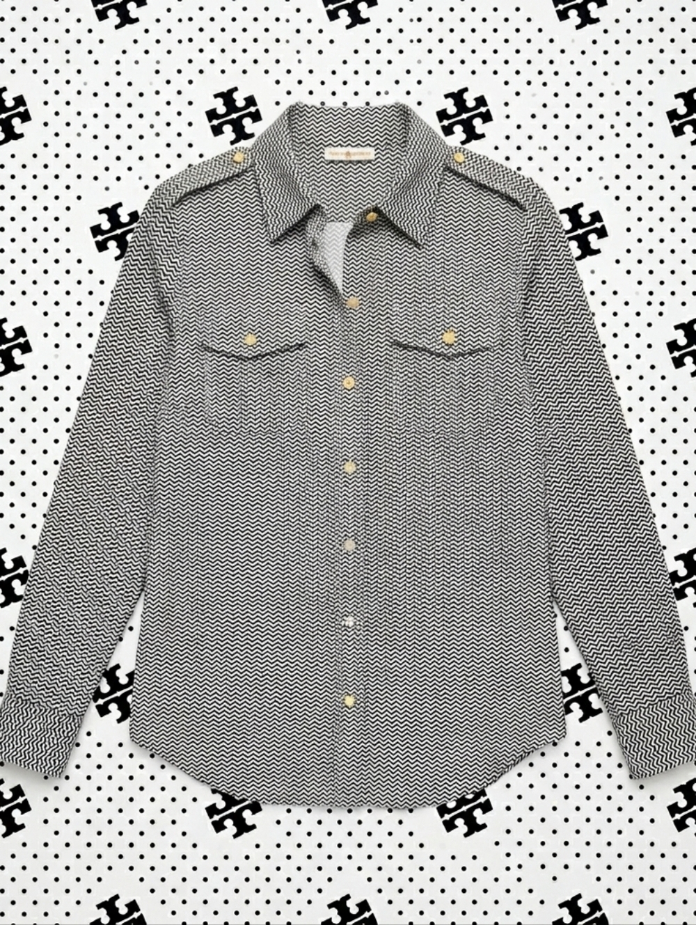 ​Tory Burch Brigitte Chevron (See Pics)  Button Down Shirt - Black & White